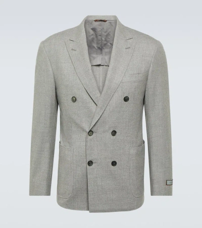 Canali Double-breasted Cashmere-blend Blazer In Grau