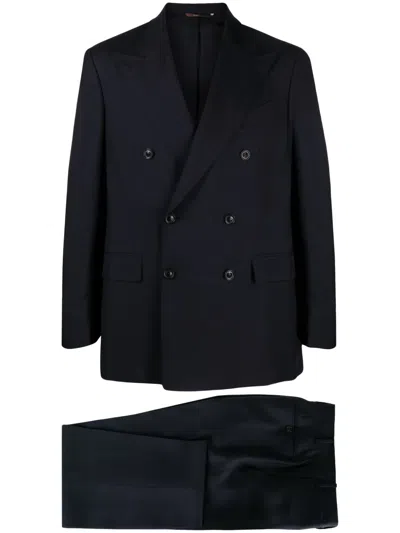 Canali Double-breasted Cashmere-silk Suit In Blau