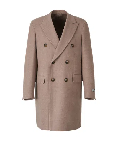 Canali Double-breasted Coat In Brown