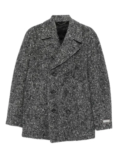 Canali Double-breasted Herringbone Coat In Gray