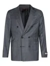 Canali Double-breasted Wool Blazer In Black