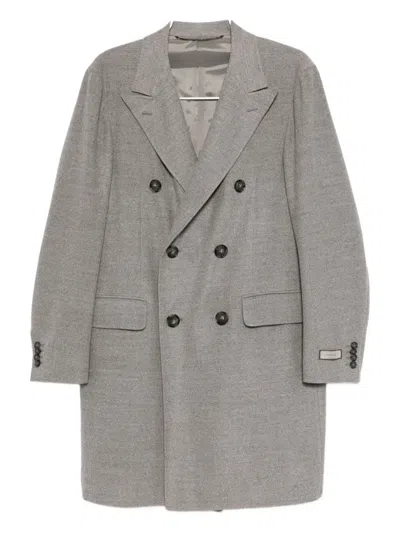 Canali Double-breasted Wool Coat In Gray