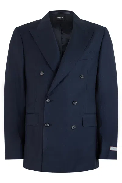 Canali Double-breasted Wool Blazer Jacket In Black