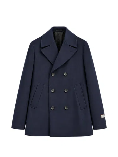 Canali Double-breasted Pea Coat In Blue