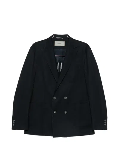 Canali Double-breasted Peaked-lapel Blazer In Black