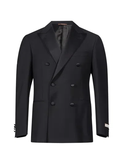 Canali Double-breasted Peaked-lapel Suit In Black
