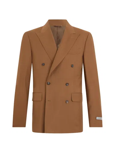 Canali Double-breasted Peak-lapel Blazer In Brown