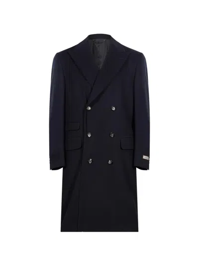 Canali Double-breasted Peak-lapel Coat In Black