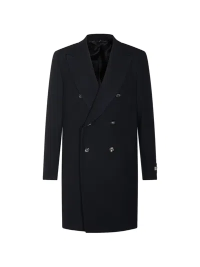 Canali Double-breasted Peak-lapels Coat In Blue