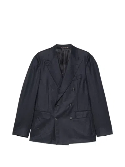 Canali Double-breasted Peak-lapels Wool Blazer In Blue