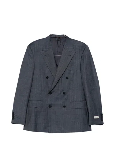 Canali Double-breasted Pinstripe Suit In Blue