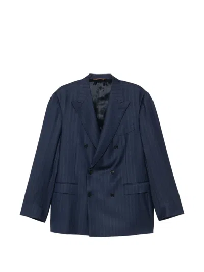 Canali Double-breasted Pinstripe Suit In Blue