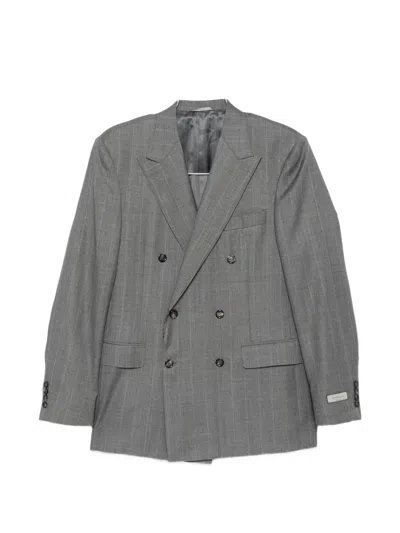 Canali Double-breasted Pinstripe Suit In Gray
