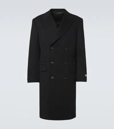 Canali Double-breasted Wool And Cashmere Coat In Black