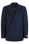 Canali Double-breasted Wool Blazer Jacket In Black