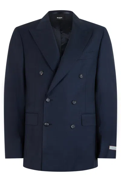 Canali Double-breasted Wool Blazer Jacket In Black