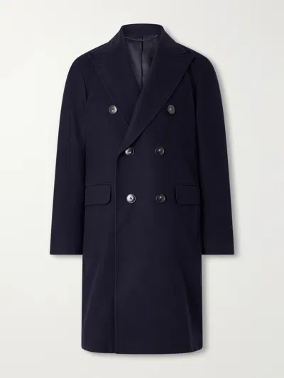 Canali Double-breasted Wool Jacket With Lapel Collar In Blue