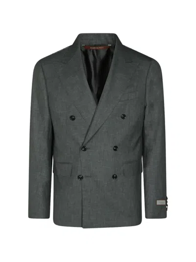 Canali Double-breasted Wool Suit In Green