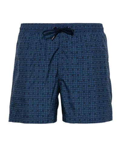 Canali Houndstooth Swim Shorts In Blue