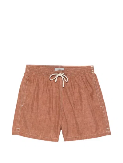 Canali Drawstring Stitch Swim Shorts In Brown