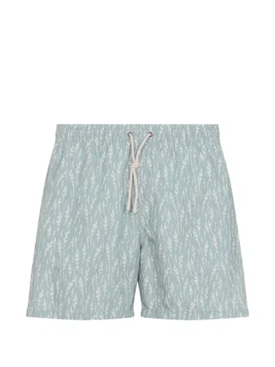 Canali Green Polyester Swim Shorts In Blue