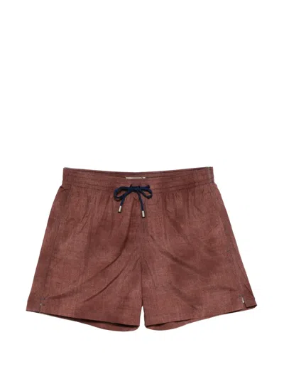 Canali Drawstring Swim Shorts In Brown
