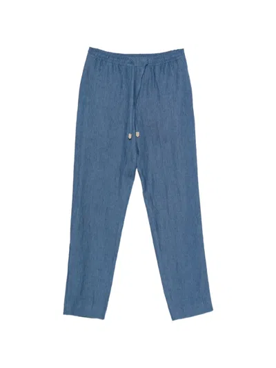 Canali Drawstring-waist Linen Trousers In Blue