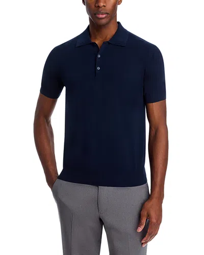 Canali Egyptian Cotton Knit Polo Shirt In Blue