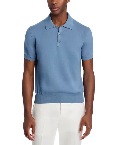 Canali Egyptian Cotton Knit Polo Shirt In Blue