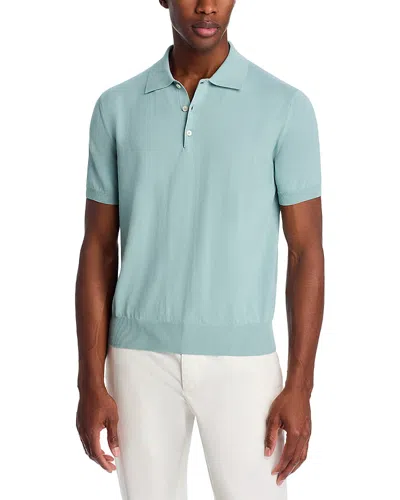 Canali Egyptian Cotton Knit Polo Shirt In Blue