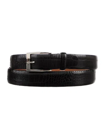 Pre-owned Canali Embossed Leather Belt In Black