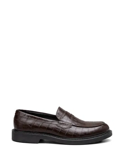 Canali Embossed-pattern Loafers In Brown