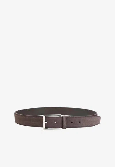 Canali Essential Suede Belt In Burgundy