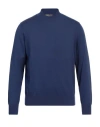 Canali Exclusive Man Turtleneck Blue Size 48 Cotton In Blue