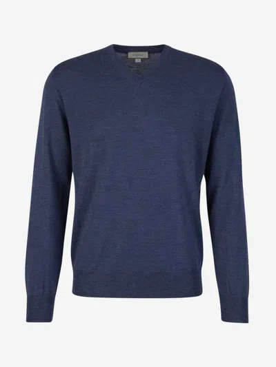 Canali Extra Fine Wool Sweater In Indigo Blue