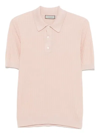 Canali Fine-knit Polo Shirt In 粉色