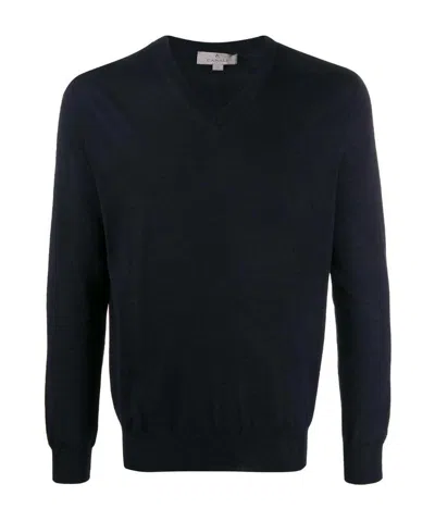 Canali Fine Knit V-neck Sweater In Black