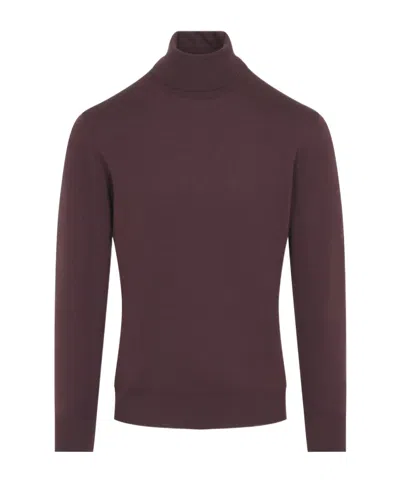 Canali Fine-gauge Turtleneck Knitted Sweater In Burgundy