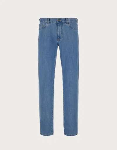 Canali Five-pocket Pants In Light Blue Stretch Denim