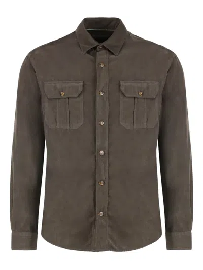 Canali Flap-pocket Corduroy Shirt In Gray