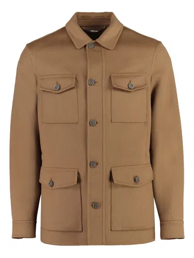 Canali Flap-pocket Wool Jacket In Brown