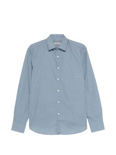 Canali Floral Cotton Shirt In Blue