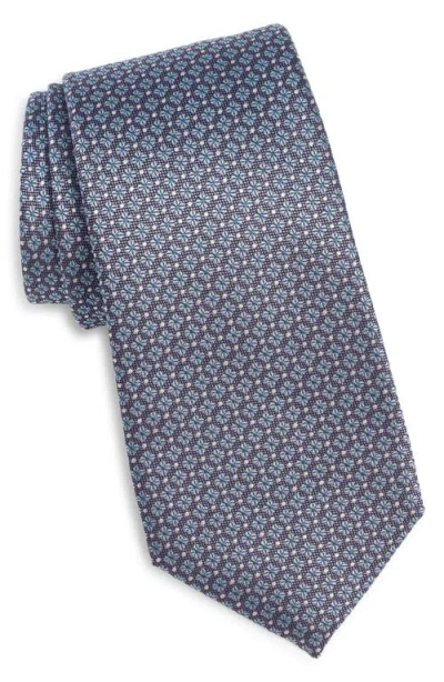 Canali Floral Medallion Silk Tie In Blue