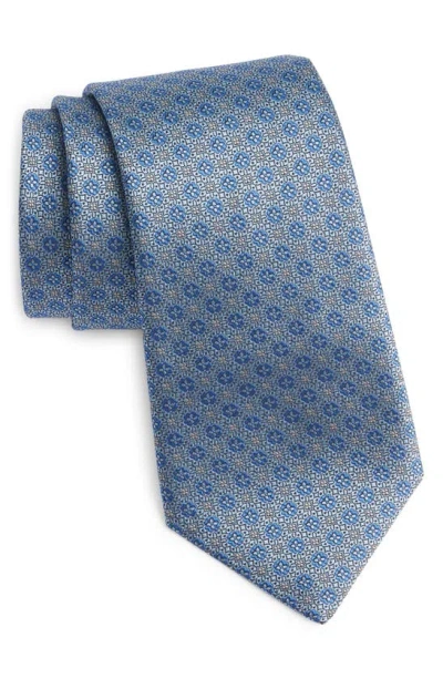 Canali Floral Medallion Silk Tie In Blue