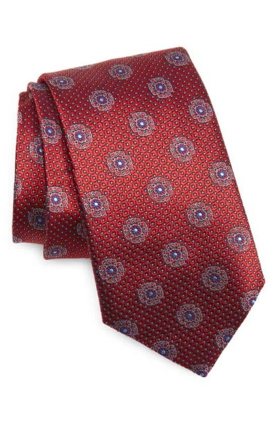 Canali Floral Medallion Silk Tie In Bright Red