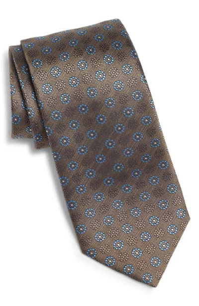 Canali Floral Medallion Silk Tie In Gray