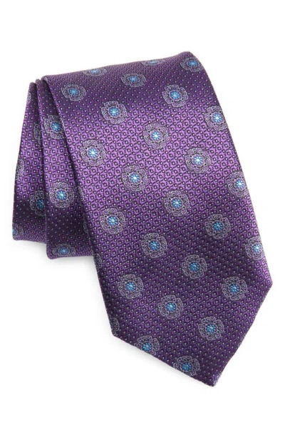 Canali Floral Medallion Silk Tie In Purple