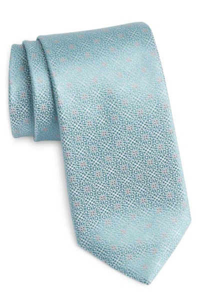 Canali Floral Medallion Silk Tie In Turquoise