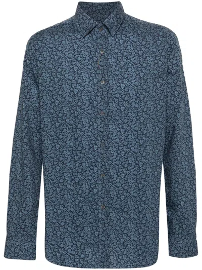 Canali Floral-print Shirt In Blue