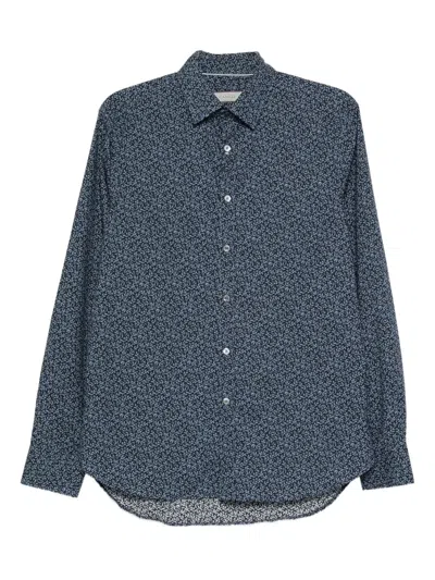 Canali Floral-print Shirt In Blue